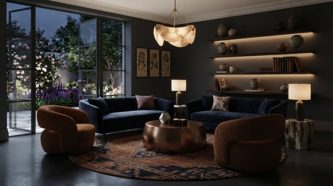 Living room with a sofa and lounge chairs